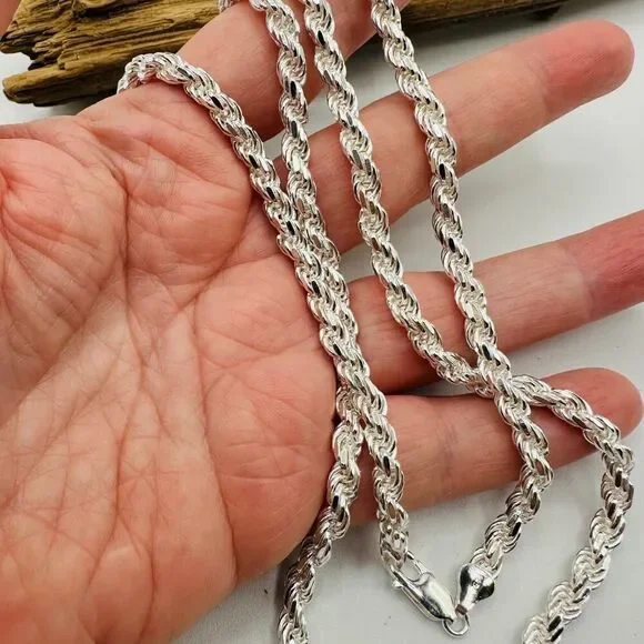 Solid Sterling Silver Italian Rope Chain Unisex